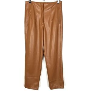 Aaron & Amber Women Faux Leather Tapered Cropped Pants Size S Camel Brown Party